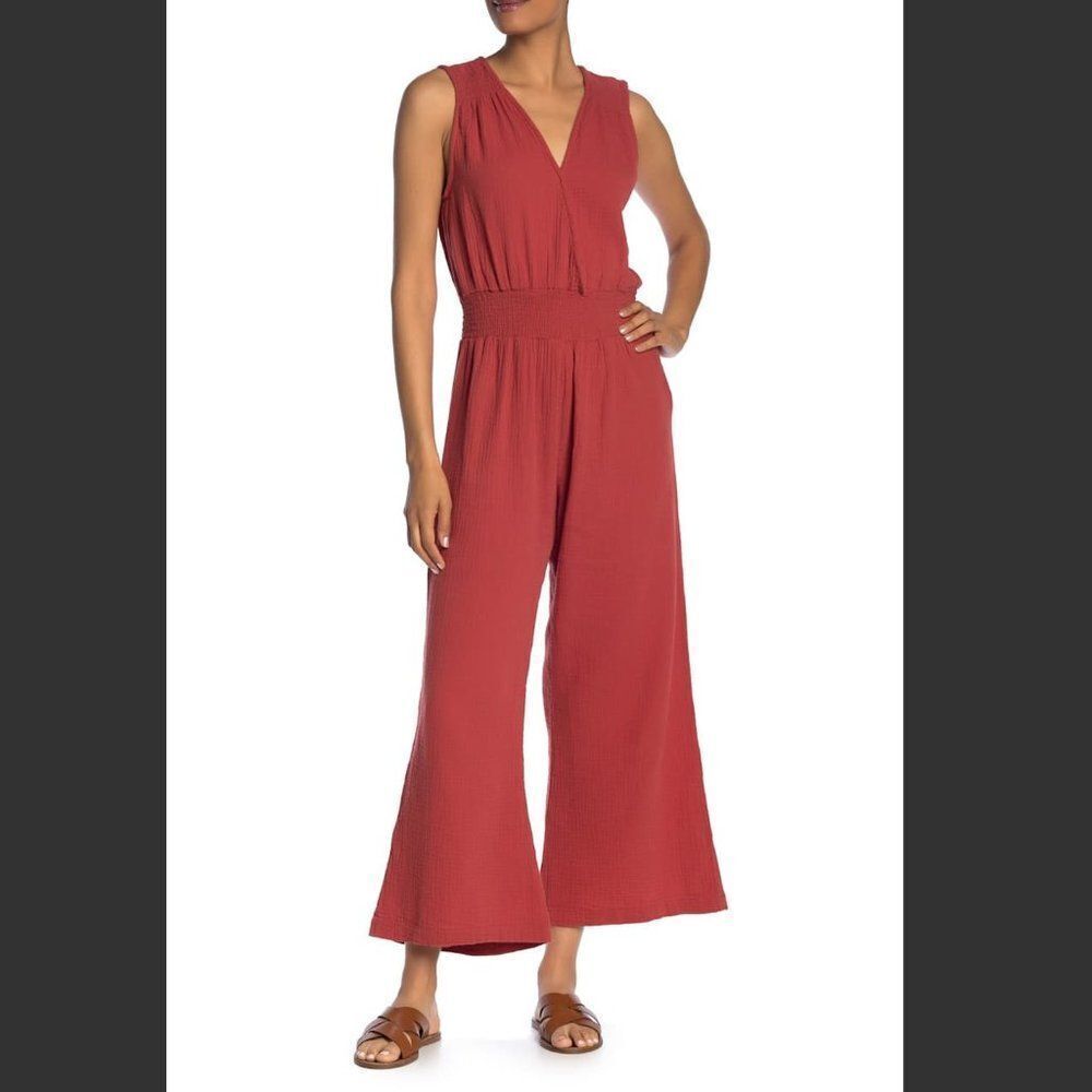 Heroes & Dreamers Cotton Smocked Surplice Jumpsuit